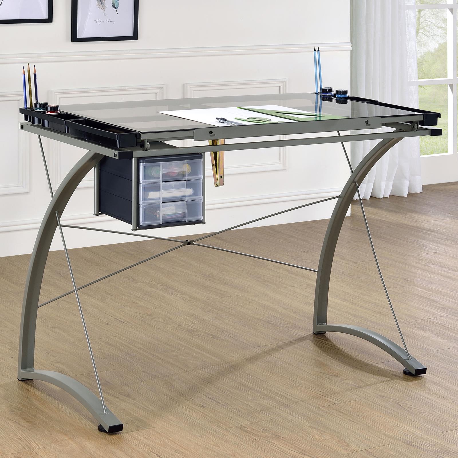 Melo Champagne 3-Drawer Drafting Desk - 800986 - Luna Furniture - Dallas Store