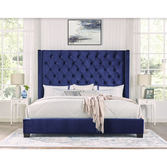 Melody Blue Velvet Queen Upholstered Bed - SH229BLU-1 - Luna Furniture - Dallas Store