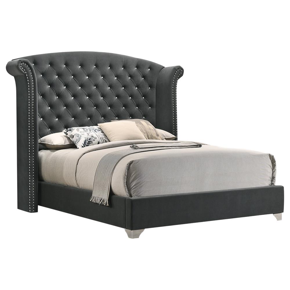 Melody Eastern King Wingback Upholstered Bed Gray - 223381KE - Luna Furniture - Dallas Store