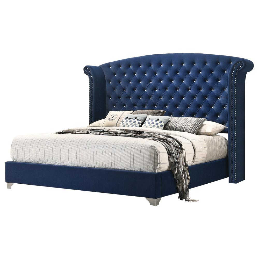 Melody Eastern King Wingback Upholstered Bed Pacific Blue - 223371KE - Luna Furniture - Dallas Store