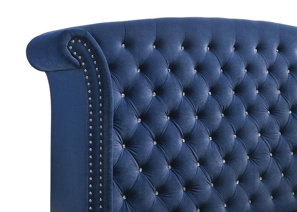 Melody Eastern King Wingback Upholstered Bed Pacific Blue - 223371KE - Luna Furniture - Dallas Store