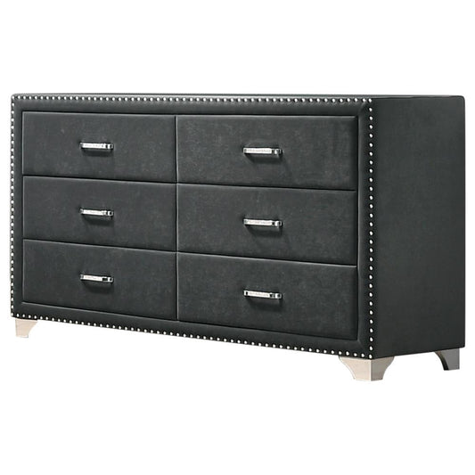 Melody Gray 6-Drawer Upholstered Dresser - 223383 - Luna Furniture - Dallas Store