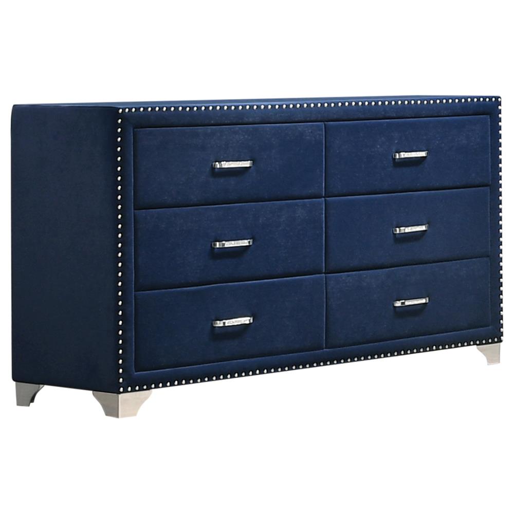 Melody Pacific Blue 6-Drawer Upholstered Dresser - 223373 - Luna Furniture - Dallas Store