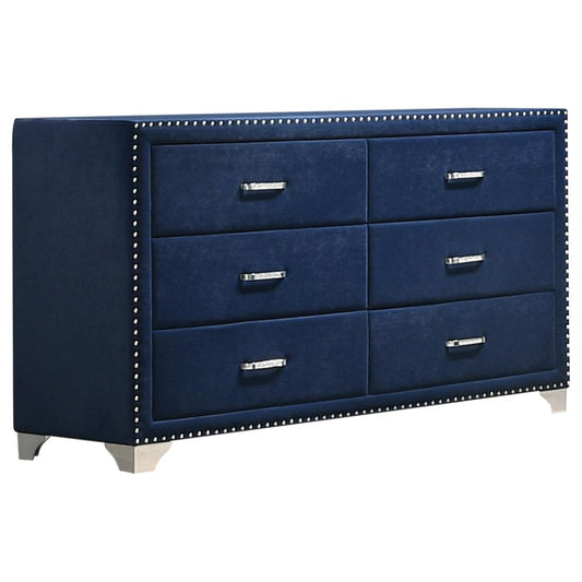 Melody Pacific Blue 6-Drawer Upholstered Dresser - 223373 - Luna Furniture - Dallas Store