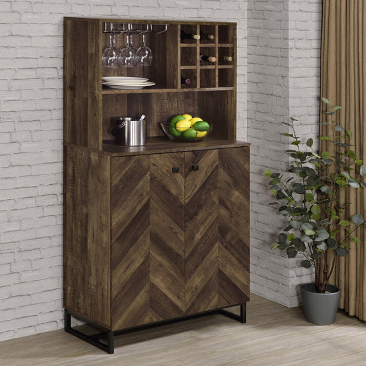 Mendoza Rustic Oak Herringbone/Gunmetal 2-Door Wine Cabinet - 182082 - Luna Furniture - Dallas Store