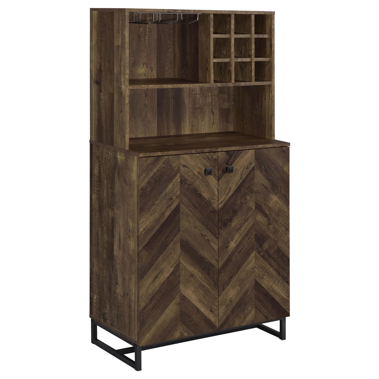 Mendoza Rustic Oak Herringbone/Gunmetal 2-Door Wine Cabinet - 182082 - Luna Furniture - Dallas Store