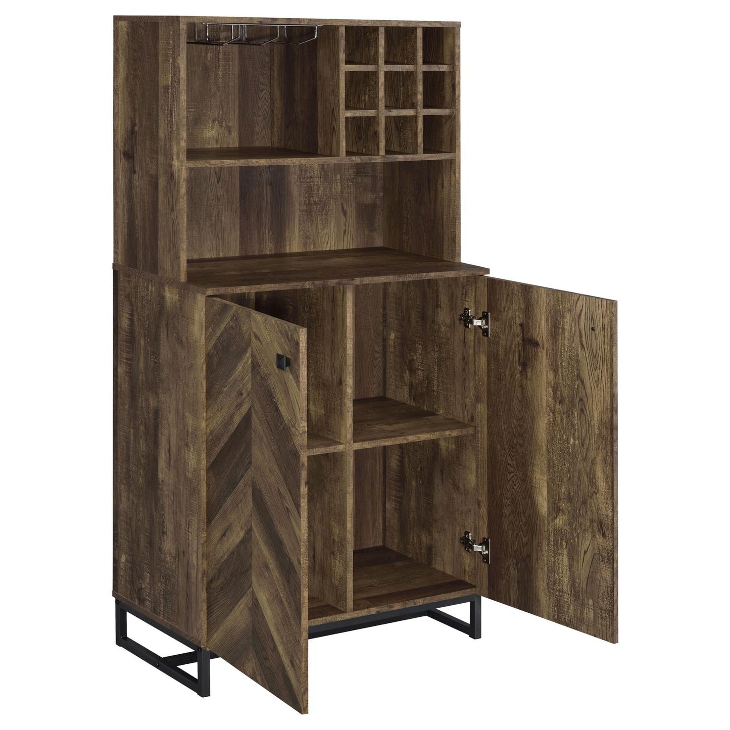 Mendoza Rustic Oak Herringbone/Gunmetal 2-Door Wine Cabinet - 182082 - Luna Furniture - Dallas Store
