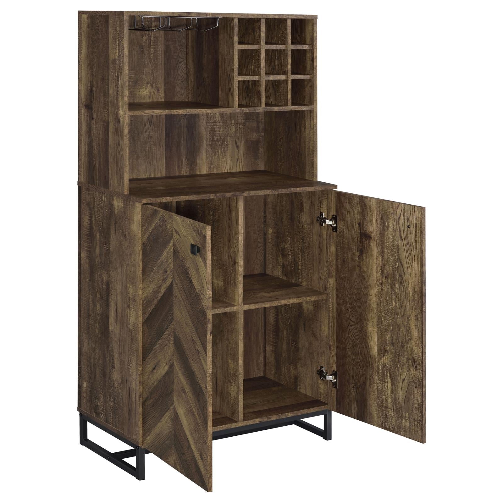Mendoza Rustic Oak Herringbone/Gunmetal 2-Door Wine Cabinet - 182082 - Luna Furniture - Dallas Store