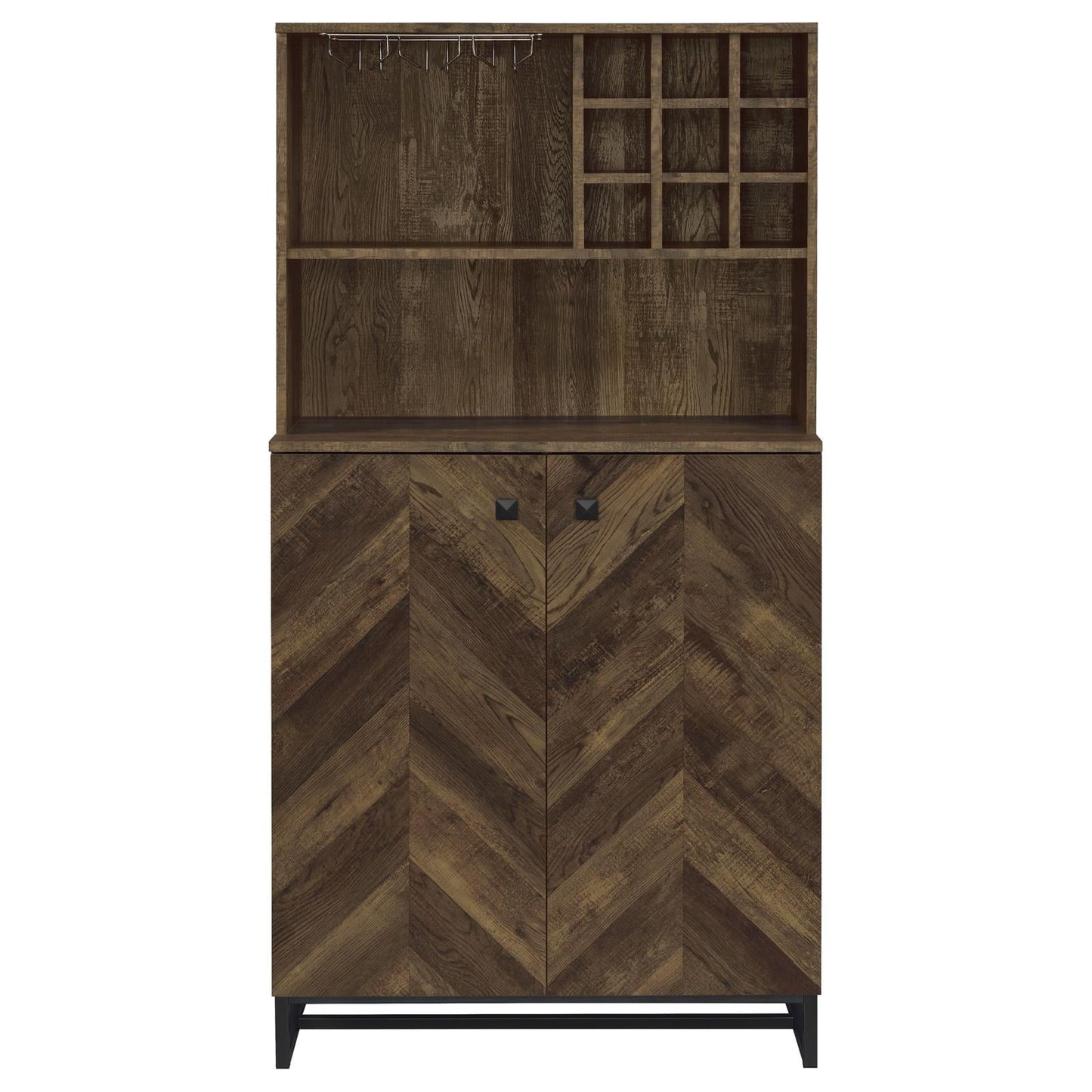 Mendoza Rustic Oak Herringbone/Gunmetal 2-Door Wine Cabinet - 182082 - Luna Furniture - Dallas Store