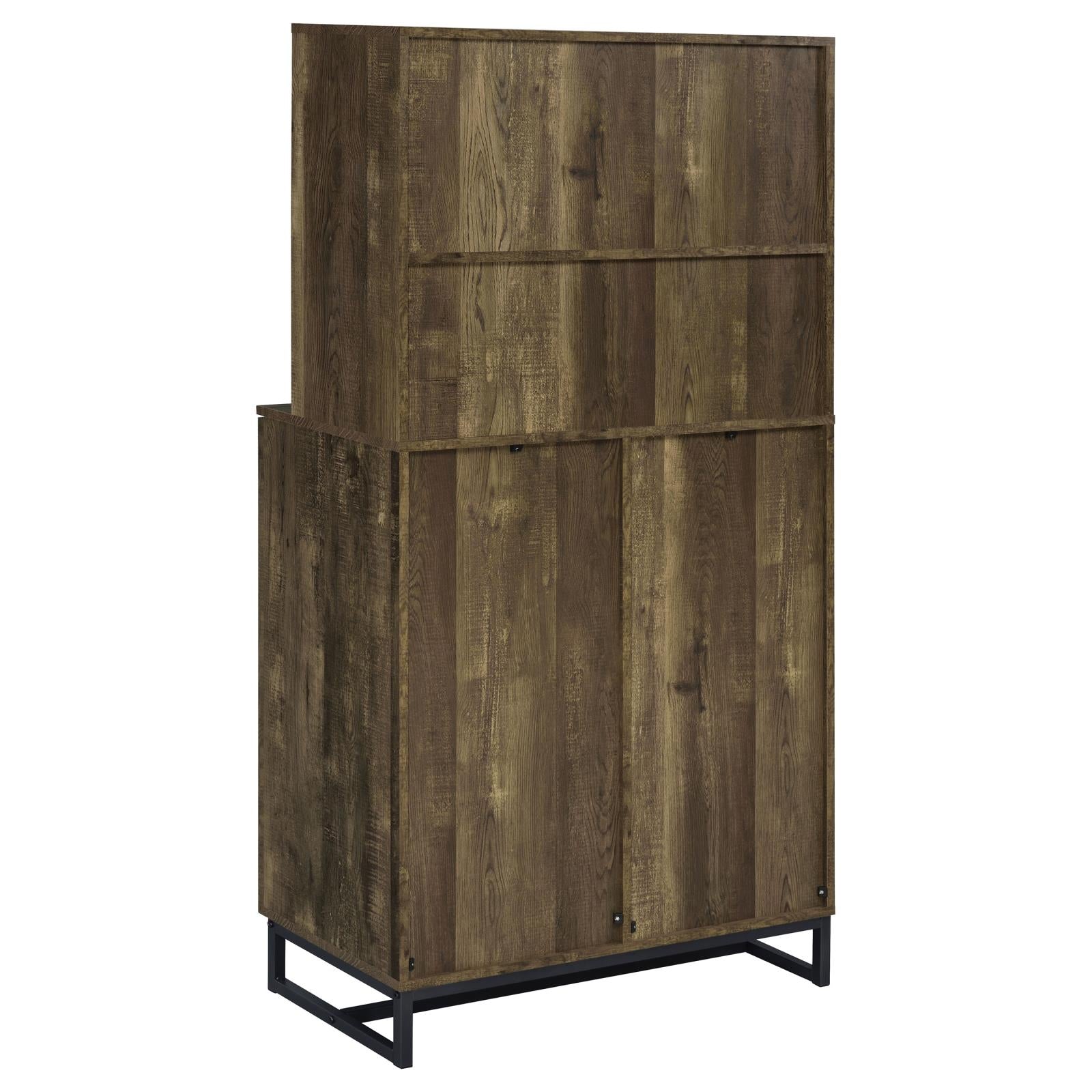 Mendoza Rustic Oak Herringbone/Gunmetal 2-Door Wine Cabinet - 182082 - Luna Furniture - Dallas Store