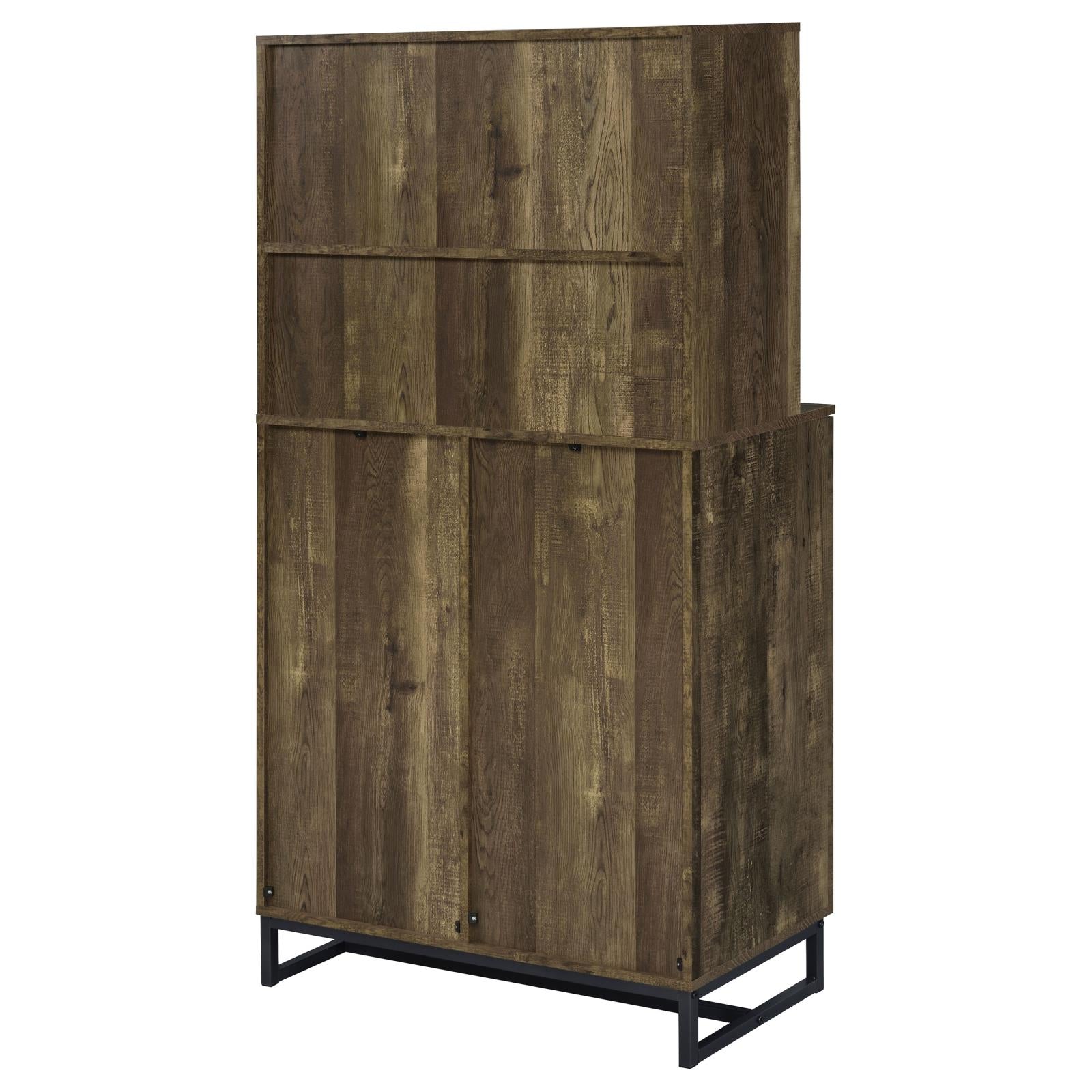 Mendoza Rustic Oak Herringbone/Gunmetal 2-Door Wine Cabinet - 182082 - Luna Furniture - Dallas Store