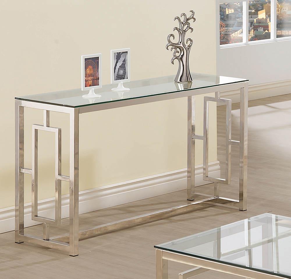 Merced Rectangle Glass Top Sofa Table Nickel - 703739 - Luna Furniture - Dallas Store