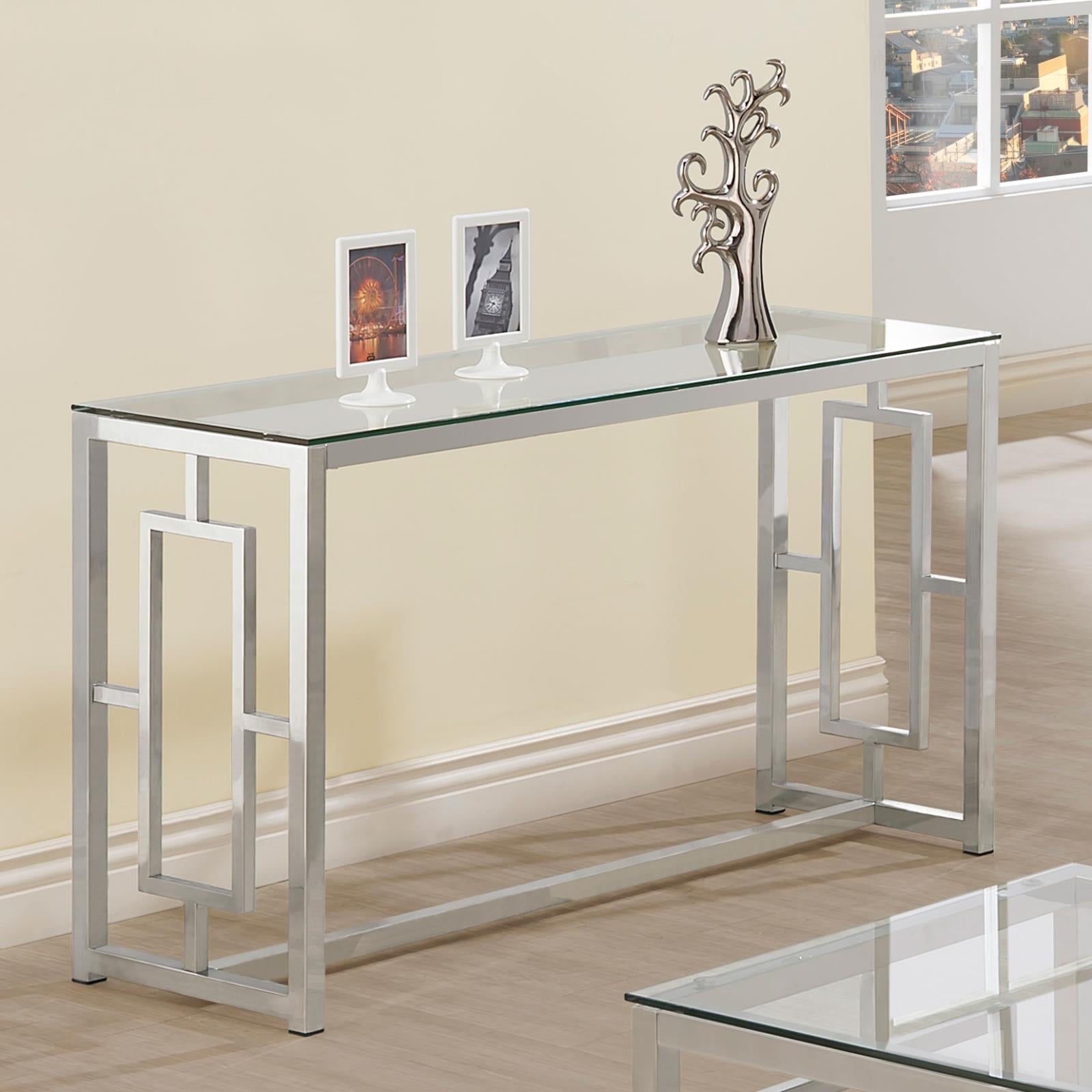 Merced Rectangle Glass Top Sofa Table Nickel - 703739 - Luna Furniture - Dallas Store