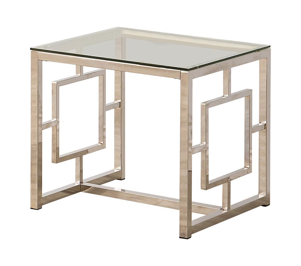 Merced Square Tempered Glass Top End Table Nickel - 703737 - Luna Furniture - Dallas Store