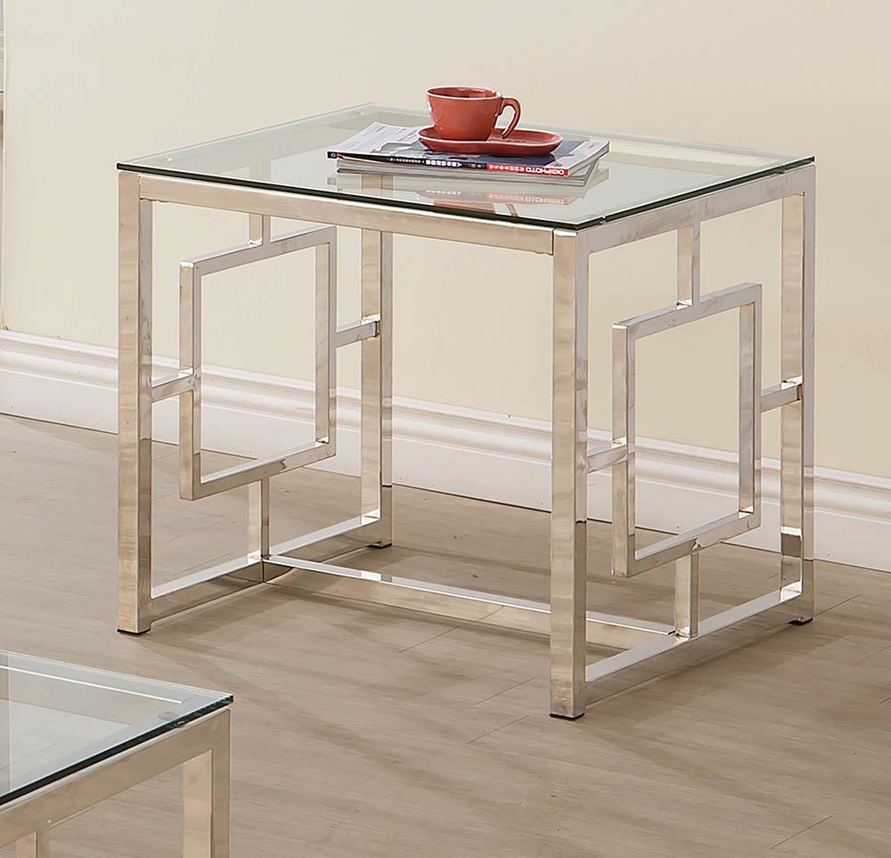 Merced Square Tempered Glass Top End Table Nickel - 703737 - Luna Furniture - Dallas Store