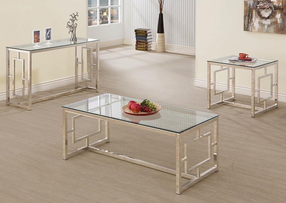 Merced Square Tempered Glass Top End Table Nickel - 703737 - Luna Furniture - Dallas Store