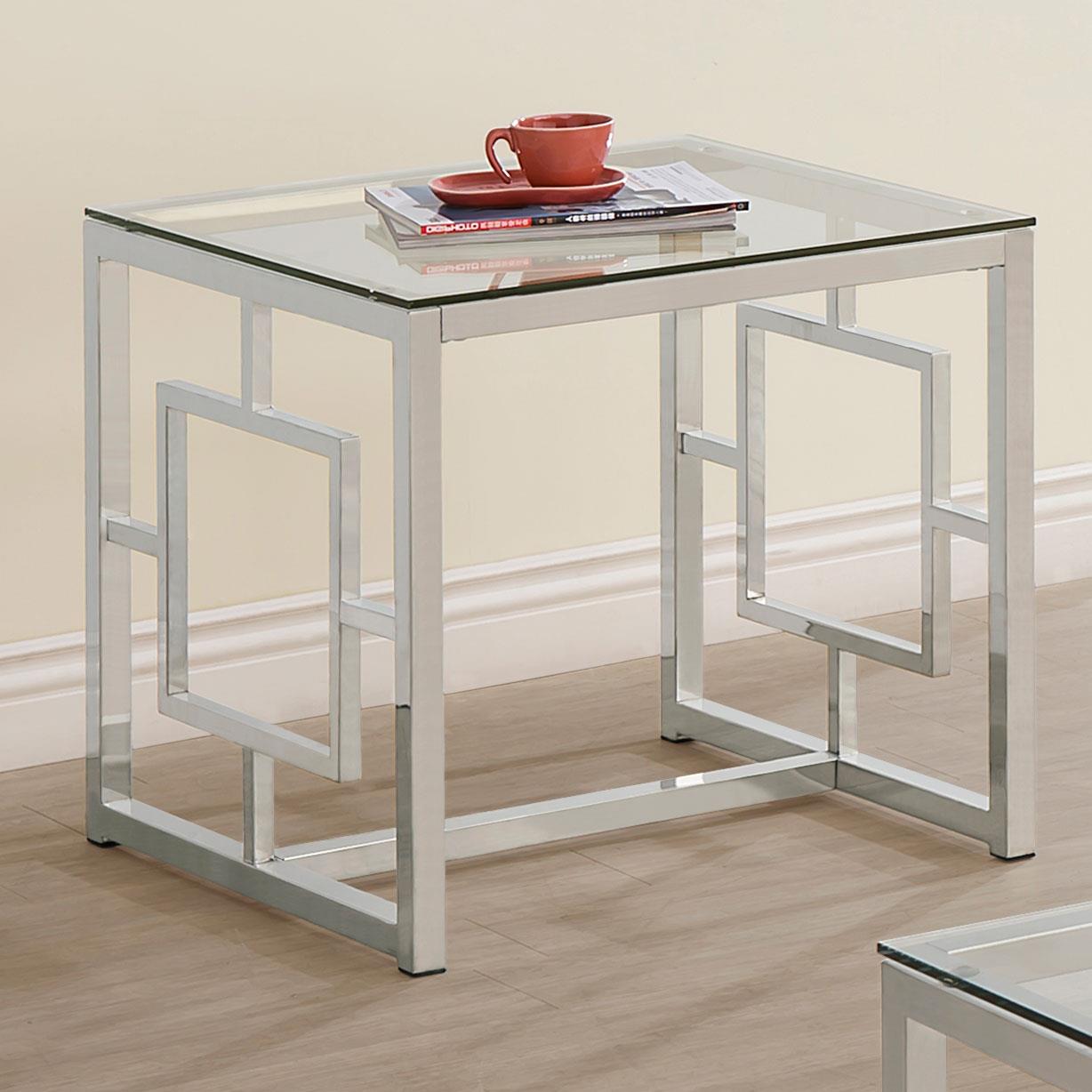 Merced Square Tempered Glass Top End Table Nickel - 703737 - Luna Furniture - Dallas Store