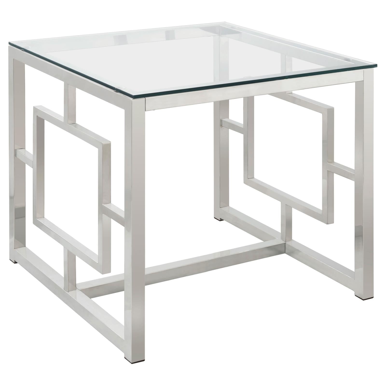 Merced Square Tempered Glass Top End Table Nickel - 703737 - Luna Furniture - Dallas Store