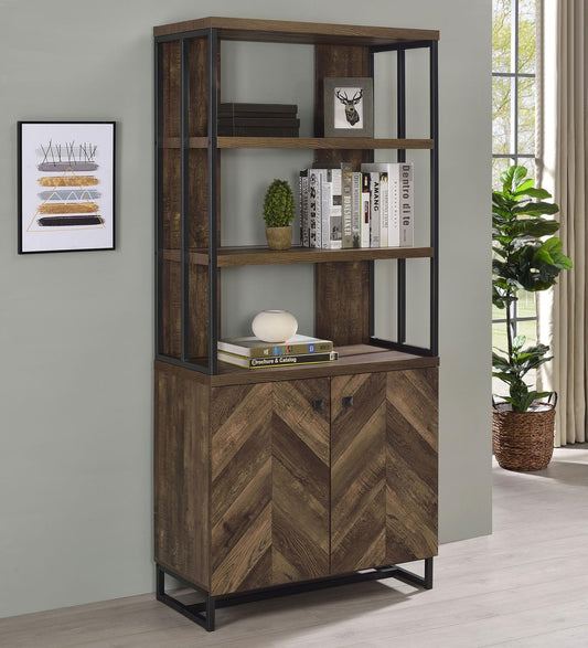 Millbrook Rustic Oak Herringbone/Gunmetal 2-Door Bookcase - 882093 - Luna Furniture - Dallas Store