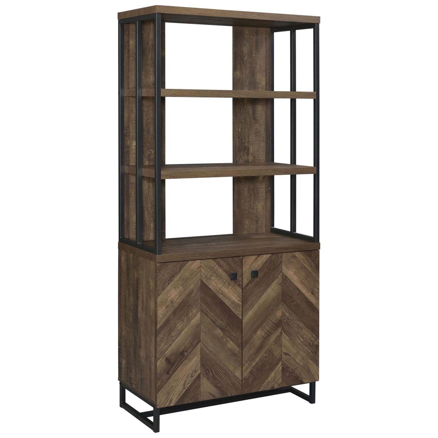 Millbrook Rustic Oak Herringbone/Gunmetal 2-Door Bookcase - 882093 - Luna Furniture - Dallas Store