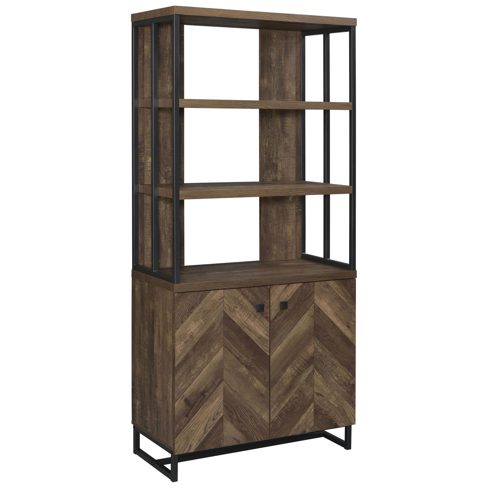 Millbrook Rustic Oak Herringbone/Gunmetal 2-Door Bookcase - 882093 - Luna Furniture - Dallas Store