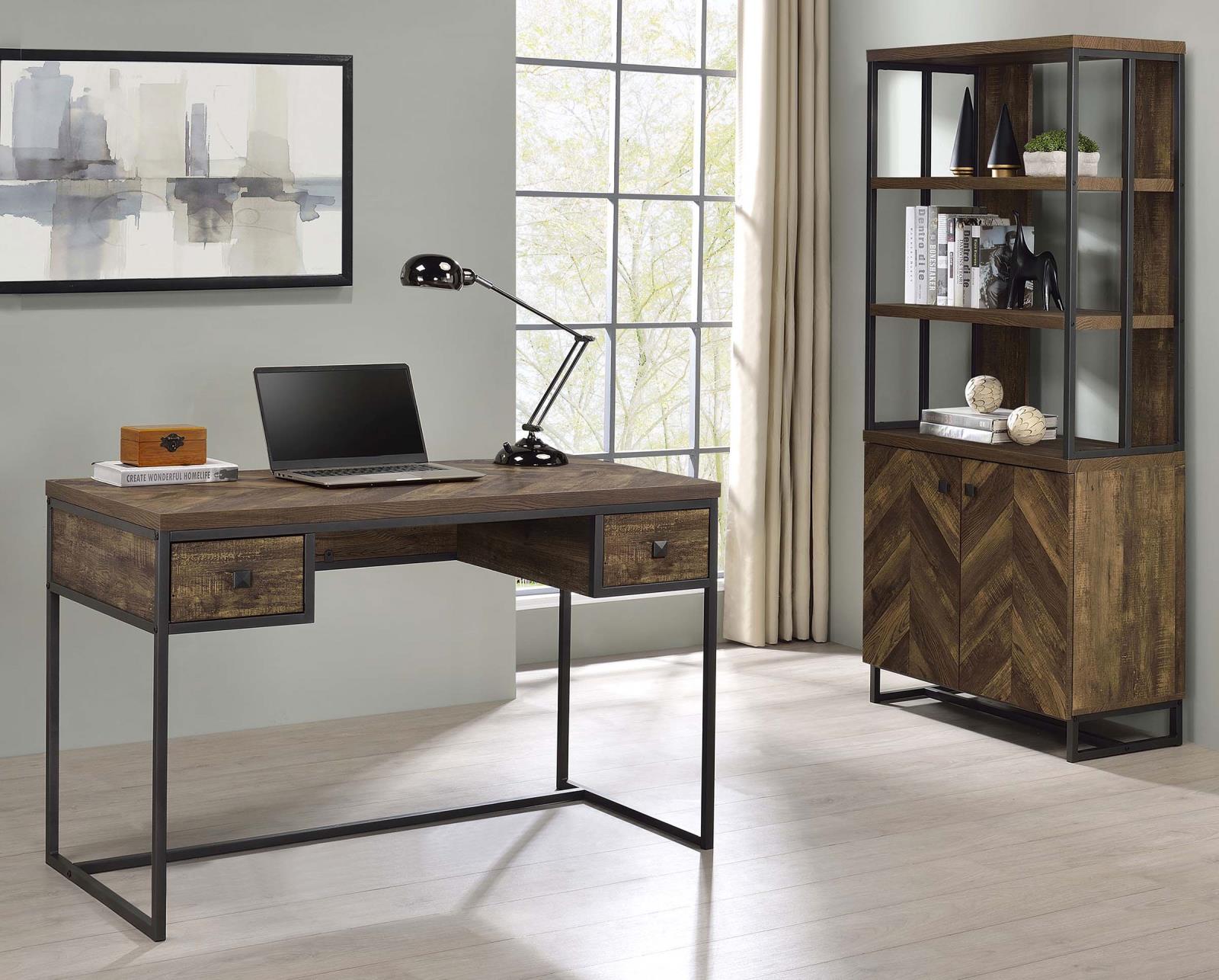 Millbrook Rustic Oak Herringbone/Gunmetal 2-Door Bookcase - 882093 - Luna Furniture - Dallas Store