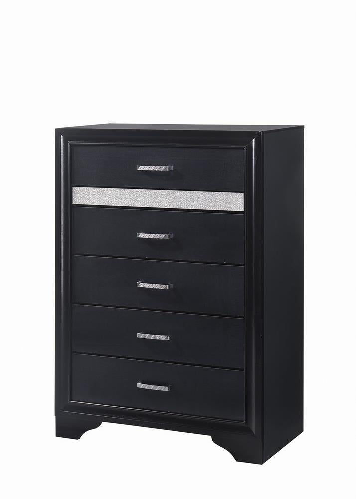Miranda Black/Rhinestone 5-Drawer Chest - 206365 - Luna Furniture - Dallas Store