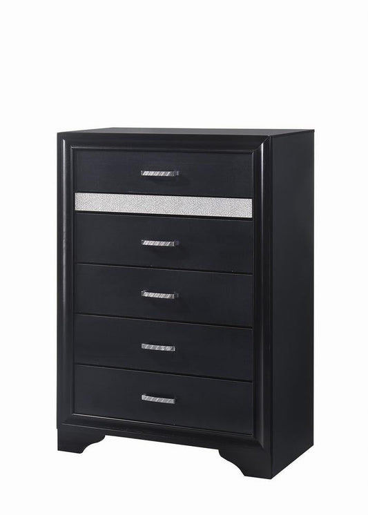 Miranda Black/Rhinestone 5-Drawer Chest - 206365 - Luna Furniture - Dallas Store