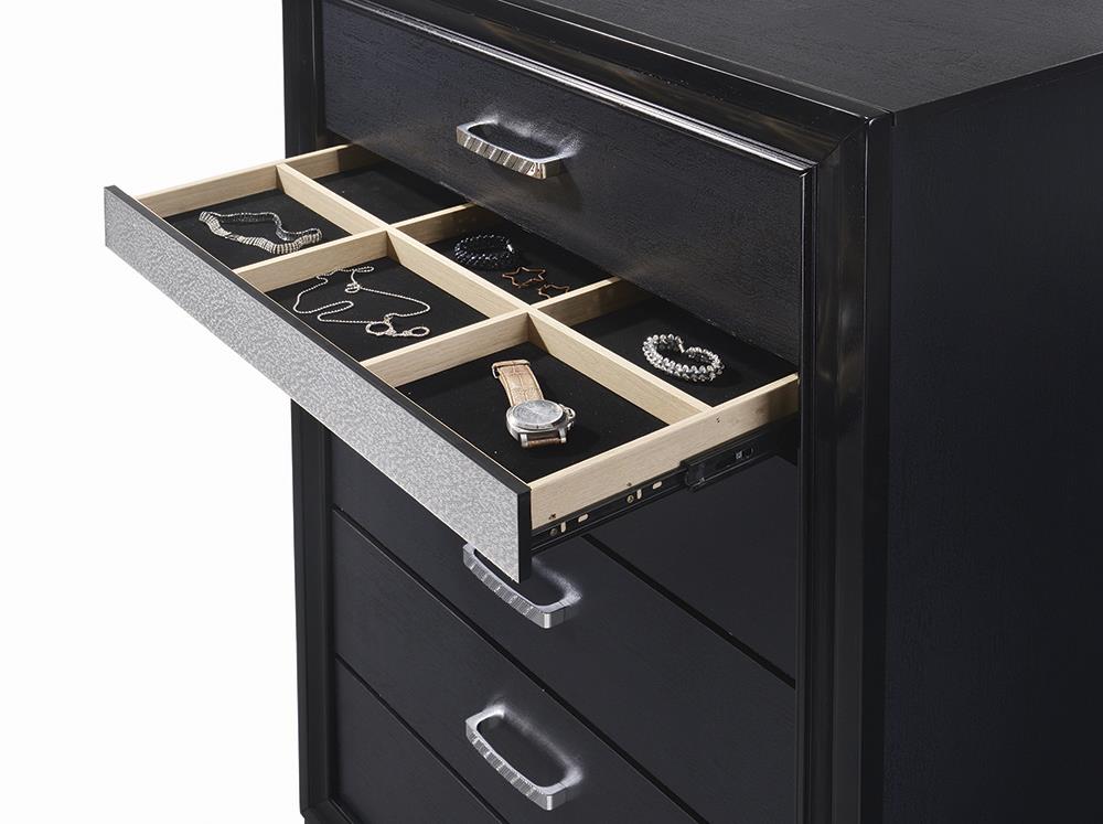 Miranda Black/Rhinestone 5-Drawer Chest - 206365 - Luna Furniture - Dallas Store