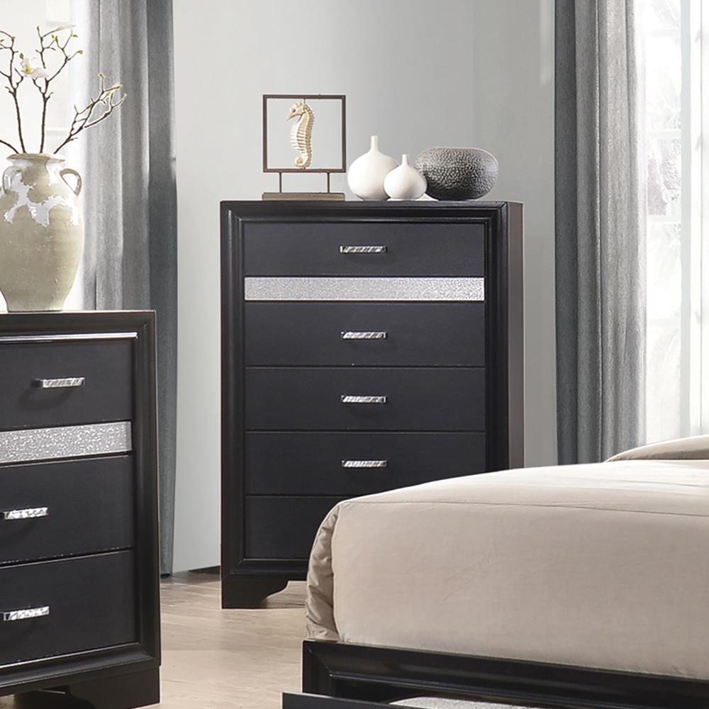 Miranda Black/Rhinestone 5-Drawer Chest - 206365 - Luna Furniture - Dallas Store