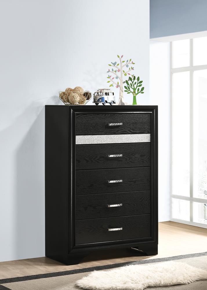 Miranda Black/Rhinestone 5-Drawer Chest - 206365 - Luna Furniture - Dallas Store