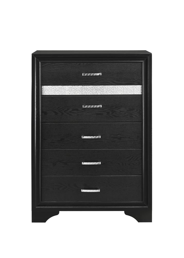 Miranda Black/Rhinestone 5-Drawer Chest - 206365 - Luna Furniture - Dallas Store