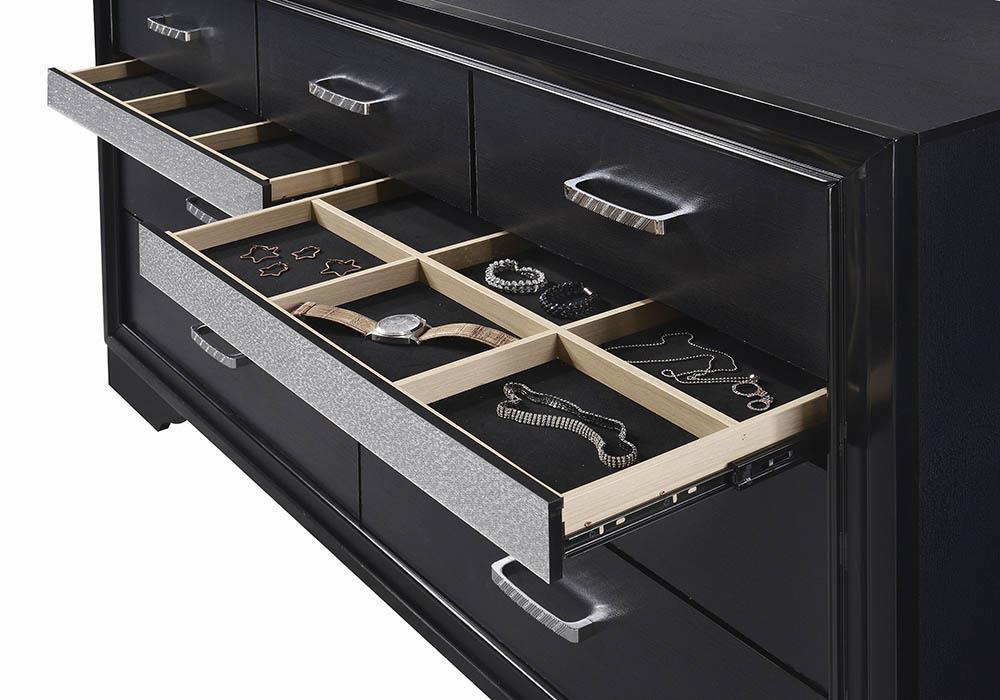 Miranda Black/Rhinestone 7-Drawer Dresser - 206363 - Luna Furniture - Dallas Store