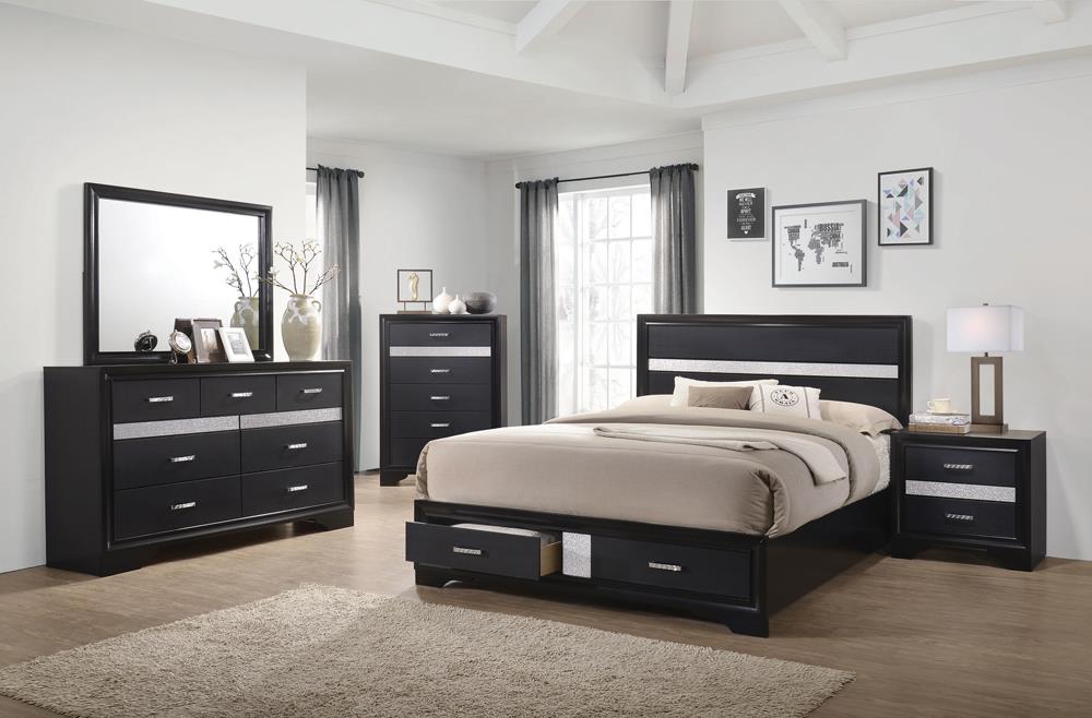 Miranda Eastern King 2-Drawer Storage Bed Black - 206361KE - Luna Furniture - Dallas Store