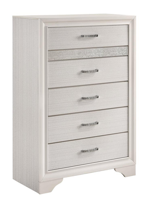 Miranda White/Rhinestone 5-Drawer Chest - 205115 - Luna Furniture - Dallas Store