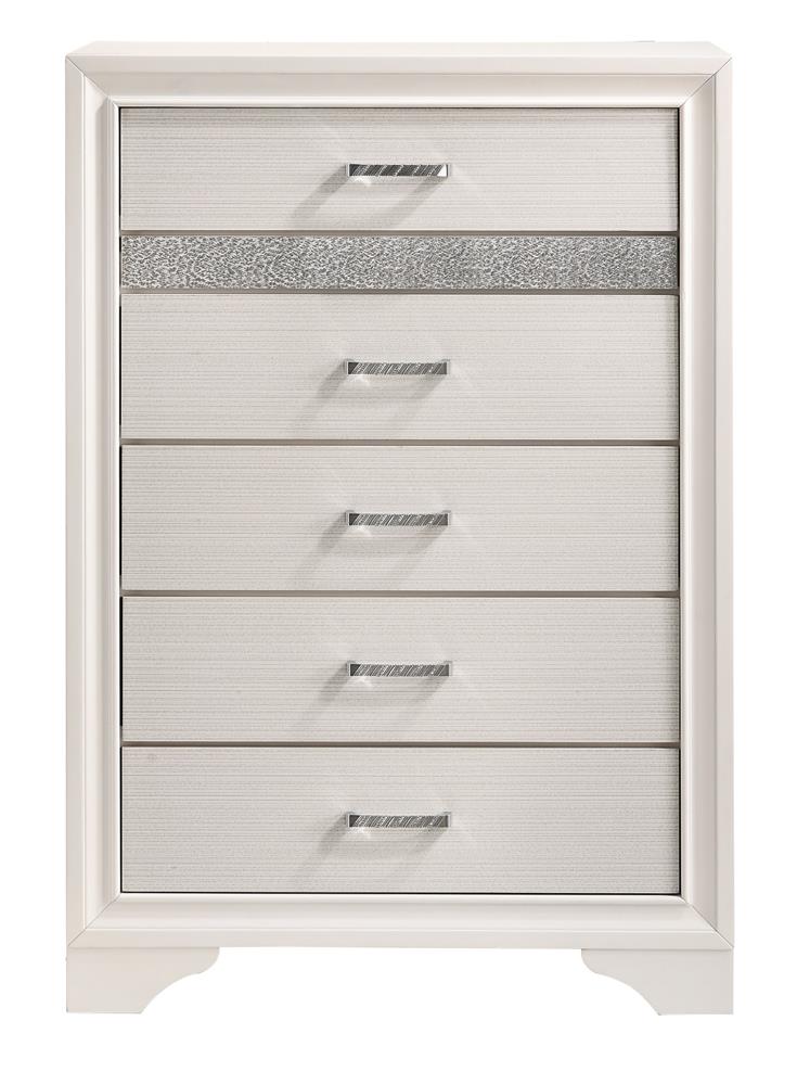 Miranda White/Rhinestone 5-Drawer Chest - 205115 - Luna Furniture - Dallas Store