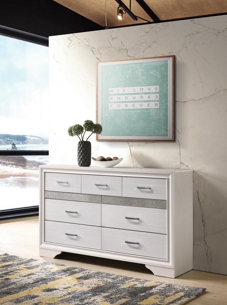 Miranda White/Rhinestone 7-Drawer Dresser - 205113 - Luna Furniture - Dallas Store