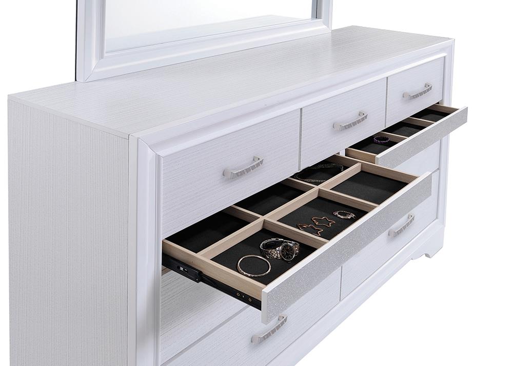Miranda White/Rhinestone 7-Drawer Dresser - 205113 - Luna Furniture - Dallas Store