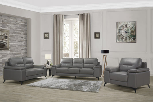 Mischa Dark Gray Top-Grain Leather Living Room Set - SET | 9514DGY-3 | 9514DGY-2 - Luna Furniture - Dallas Store