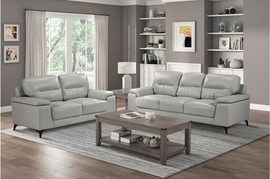 Mischa Silver Grain Top Grain Leather Living Room Set - SET | 9514SVE-1 | 9514SVE-2 | 9514SVE-3 - Luna Furniture - Dallas Store