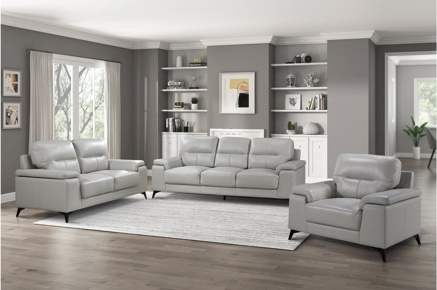Mischa Silver Grain Top Grain Leather Living Room Set - SET | 9514SVE-1 | 9514SVE-2 | 9514SVE-3 - Luna Furniture - Dallas Store