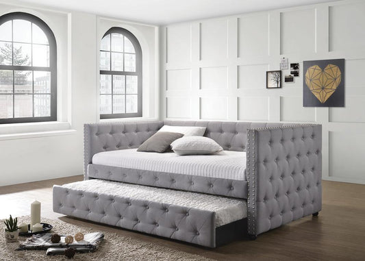 Mockern Gray Tufted Upholstered Daybed with Trundle - 302161 - Luna Furniture - Dallas Store