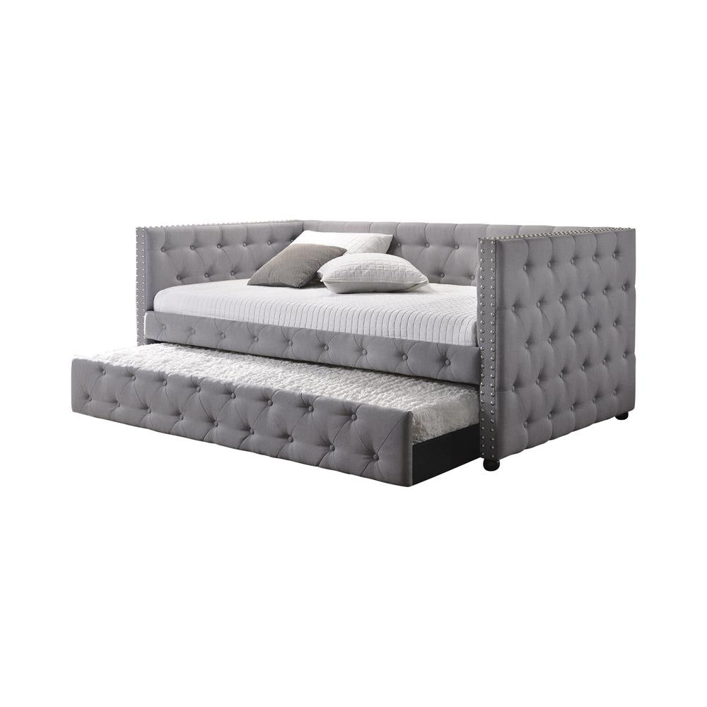Mockern Gray Tufted Upholstered Daybed with Trundle - 302161 - Luna Furniture - Dallas Store