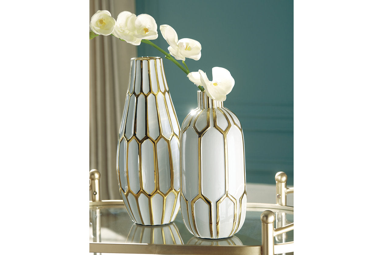 Mohsen Gold Finish/White Vase, Set of 2 - A2000135 - Luna Furniture - Dallas Store