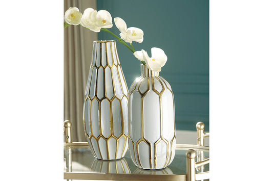 Mohsen Gold Finish/White Vase, Set of 2 - A2000135 - Luna Furniture - Dallas Store