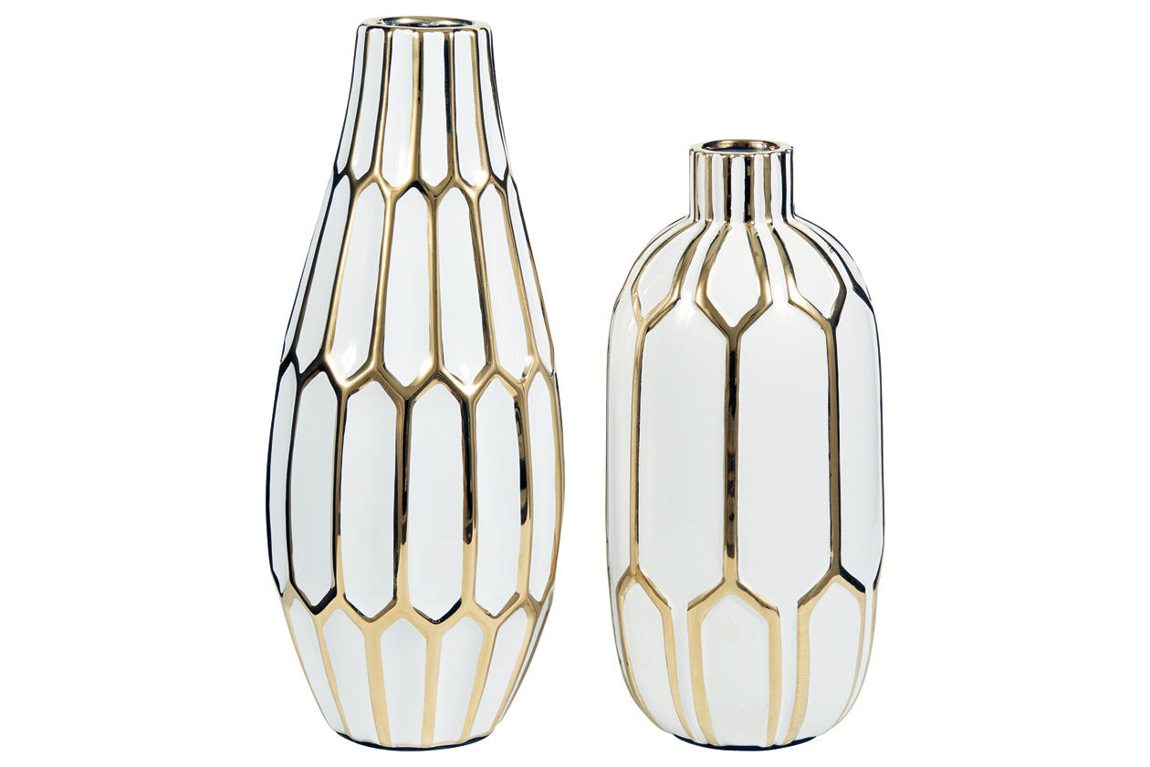 Mohsen Gold Finish/White Vase, Set of 2 - A2000135 - Luna Furniture - Dallas Store