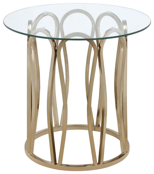 Monett Round End Table Chocolate Chrome/Clear - 708057 - Luna Furniture - Dallas Store