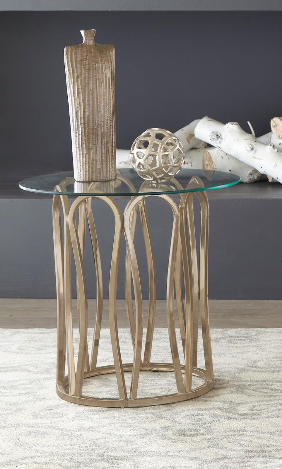 Monett Round End Table Chocolate Chrome/Clear - 708057 - Luna Furniture - Dallas Store