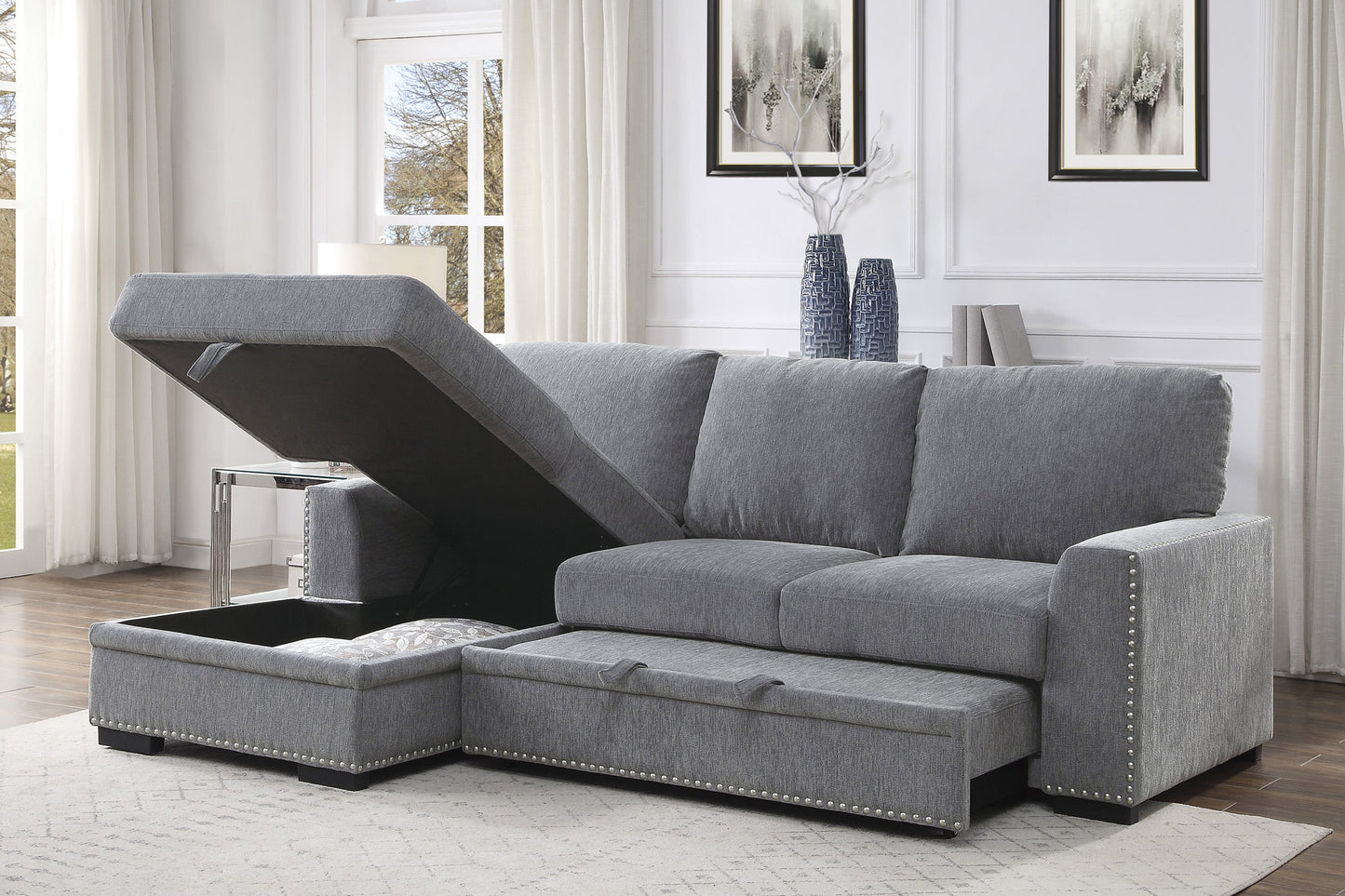 Morelia Gray LAF Storage Sleeper Sofa Chaise - 9468DG*2LC2R - Luna Furniture - Dallas Store