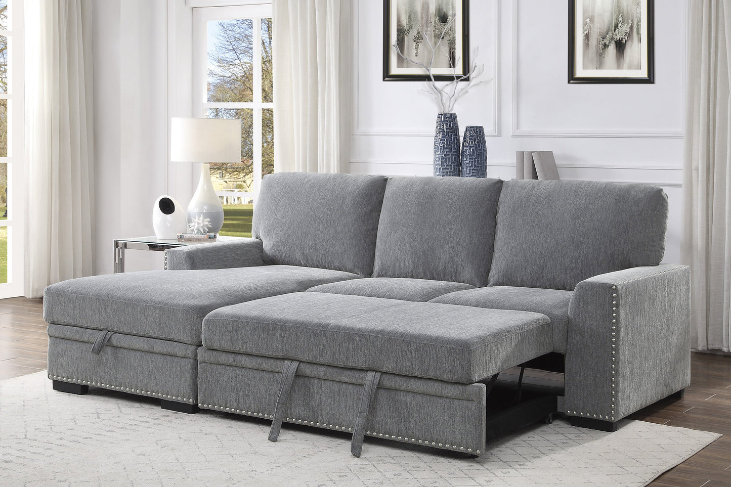 Morelia Gray LAF Storage Sleeper Sofa Chaise - 9468DG*2LC2R - Luna Furniture - Dallas Store